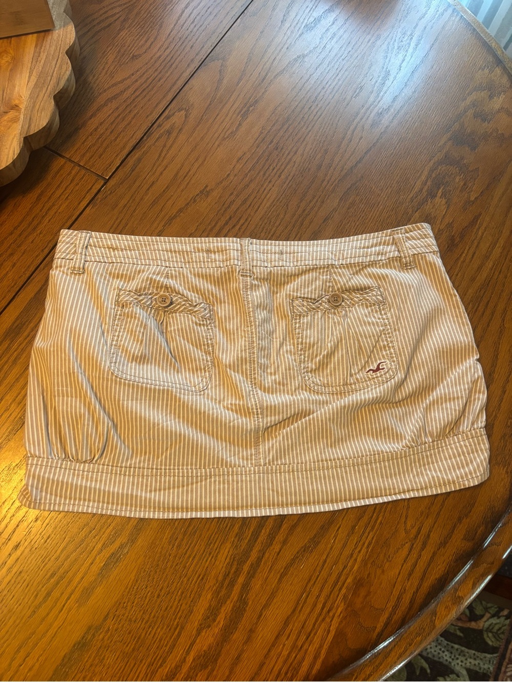 VTG Y2K Hollister low rise micro mini skirt striped brown cream sz 9 - Picture 3 of 4